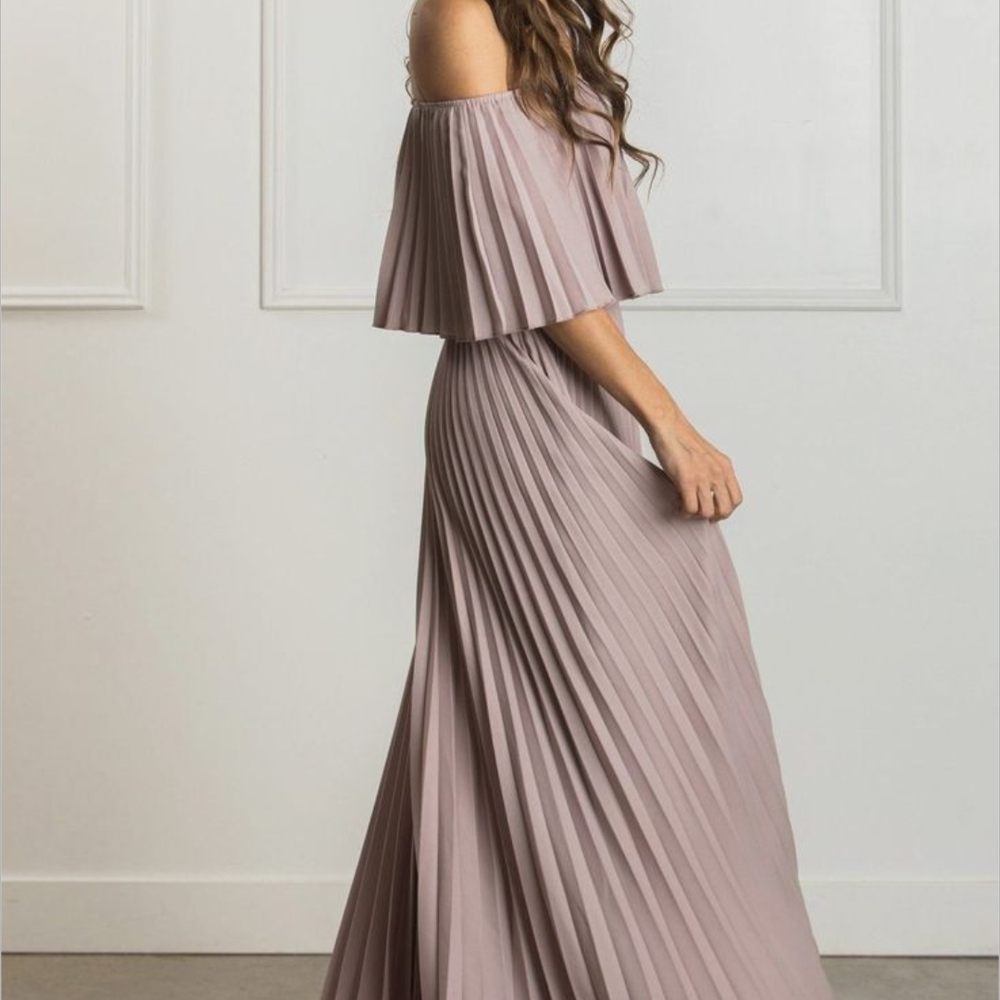 Baltic Born Pink Pleated Maxi Dress Off-Shoulder Flutter Sleeves